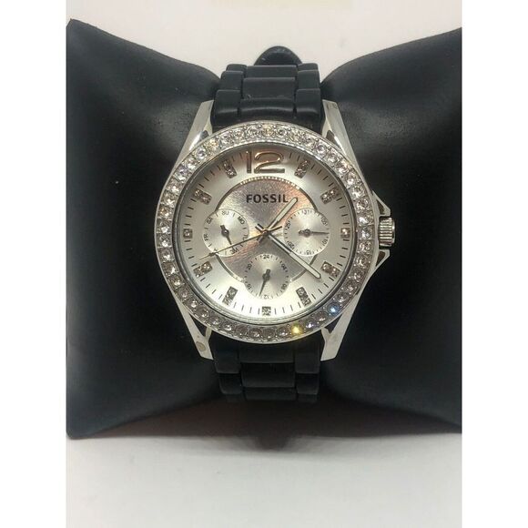 Fossil ES3202 Women's Black Strap Analog Rose Gold Dial Quartz Wrist Watch CM261 - Picture 1 of 9